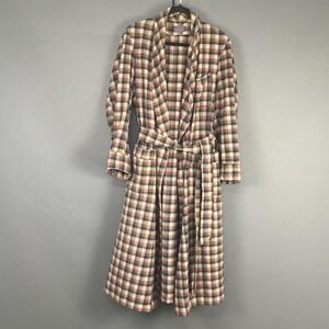 Vintage Pendleton Robe Mens Medium Gray Red Plaid Wool Shawl Collar Belted Long